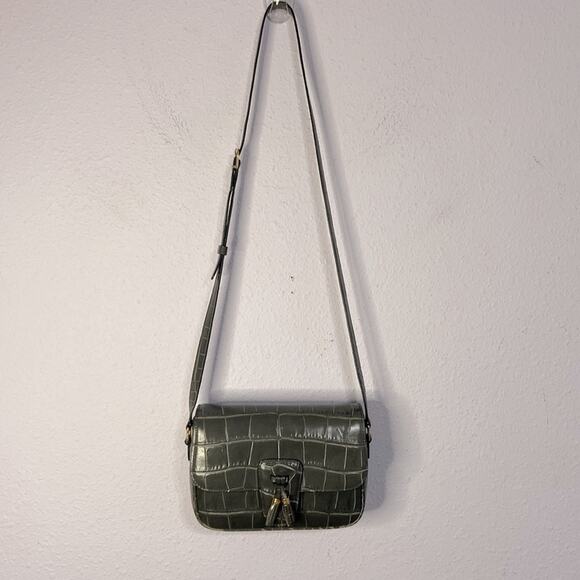 Authentic Celine Women Gray Anthracite Croc Embossed Leather Tassel Handbag - Picture 4 of 15